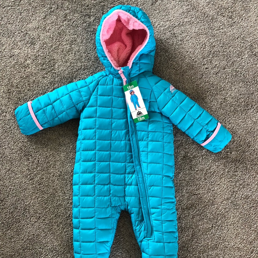 NWT baby snowsuit, blue and pink, size 18 months